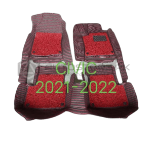Honda Civic 9D Floor Mats Horizontal Black Red Stitch With Black Red Grass 2022-2023