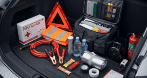 A blog banner image showing a car emergency kit.