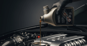 A blog banner image showing engine oil in the car