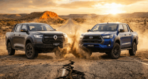 A blog banner image showing GWM CANNON P300 VS TOYOTA HILUX REVO