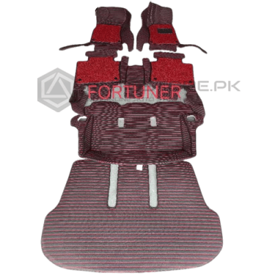 Toyota Fortuner 9D Floor Mats Horizontal Red Stitch With Red Grass 2016-2021