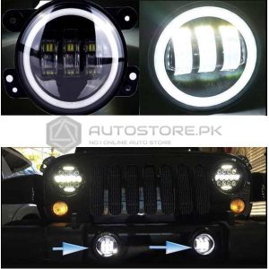 Jeep Led Fog Lamp Black White Halo 4 inches