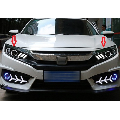 Speed Daddy Amber LED DRL Bar Fog Light Bezel Cover For Honda Civic 2016-2017 Mustang Style