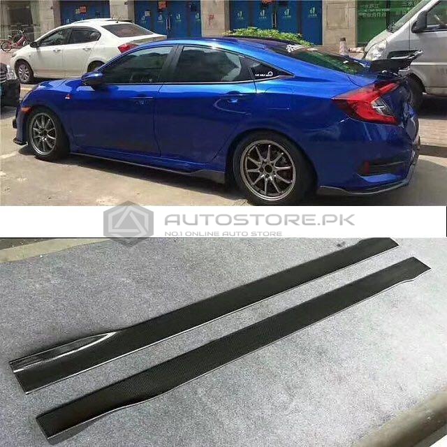 Mug Style Side Skirt Extensions For 2006-2011 Honda Civic 4-Door Sedan - Black Paint, LH & RH Set