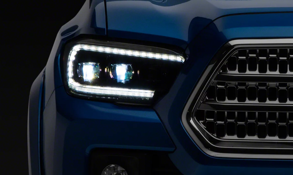LED Headlights shiny blue car