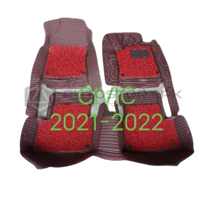 Honda Civic 9D Floor Mats Horizontal Black Red Stitch With Black Red Grass 2022-2023