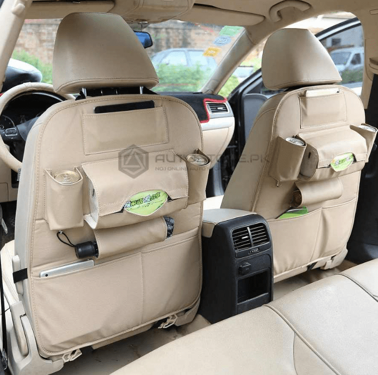 Back Seat Organizer Leather Beige
