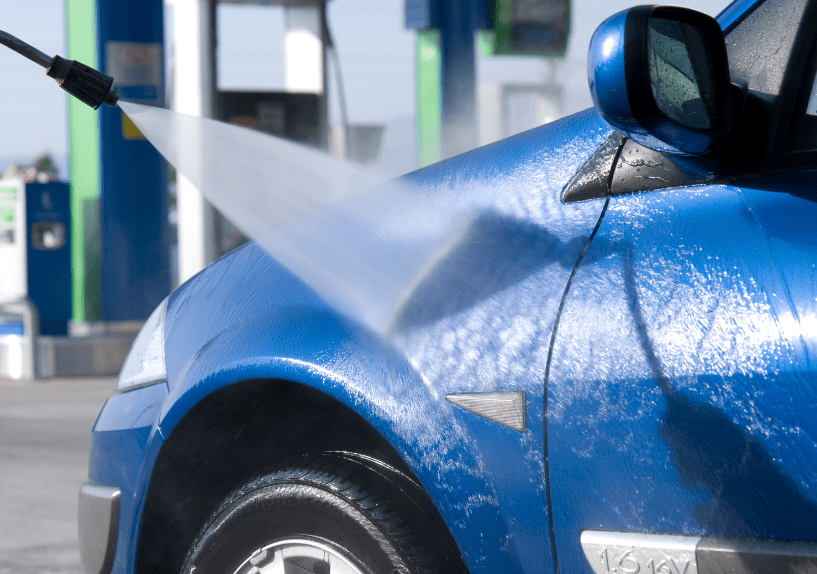 washing blue car
