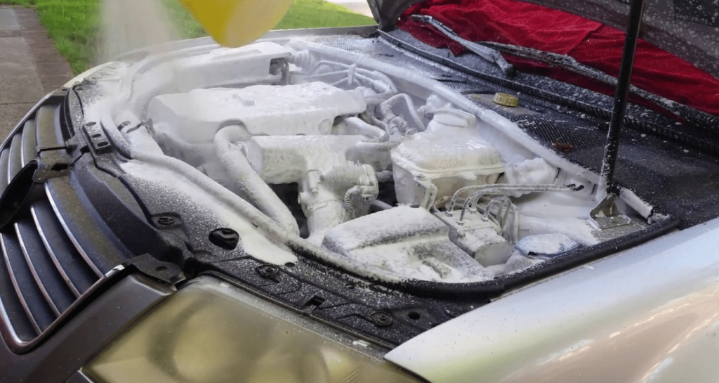 Degreaser on car engine