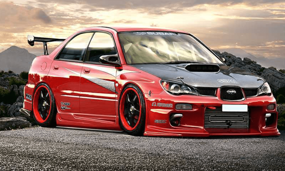 red and black car modified