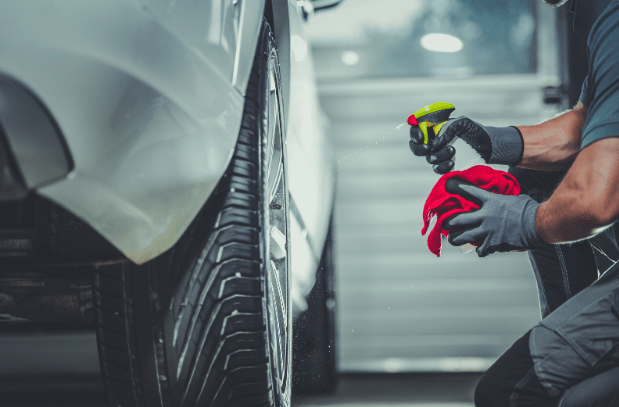 cleaning tires with wheel cleaner