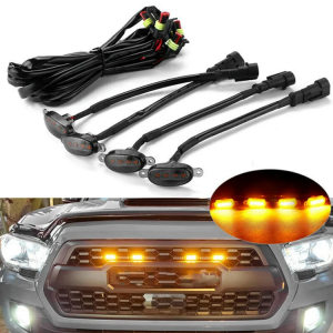 Front Grill Lights for All Types 4 Led Lights with Harness Cable Kit