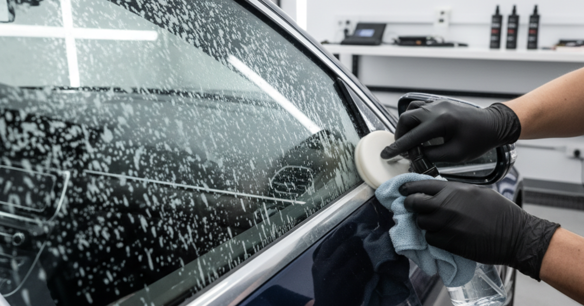 a blog banner showing hard water spots removal from car