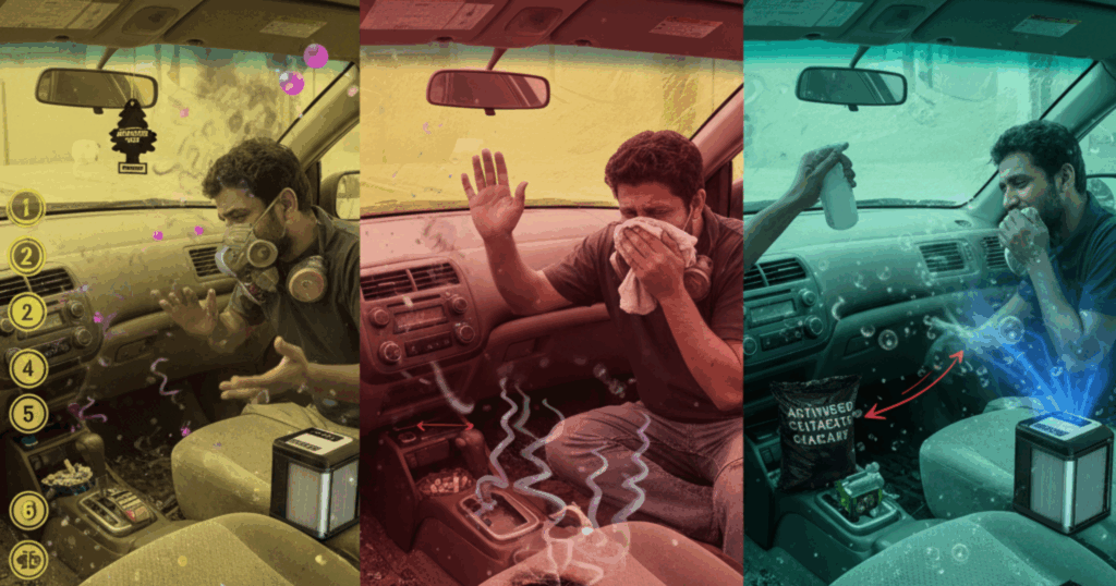 A blog banner image showing importance of Car Perfumes for Smoker's Car