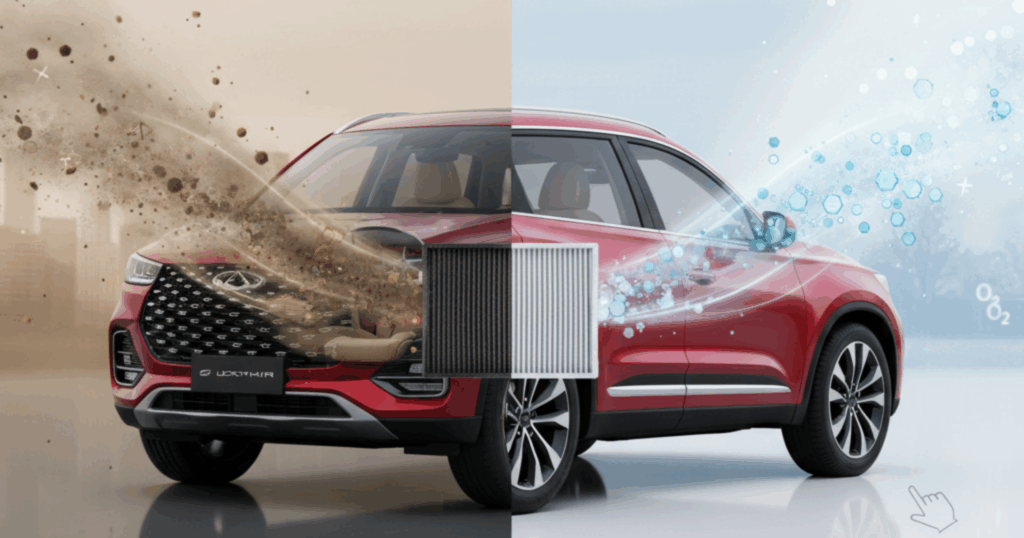 A blog banner image showing impact of pollution on car