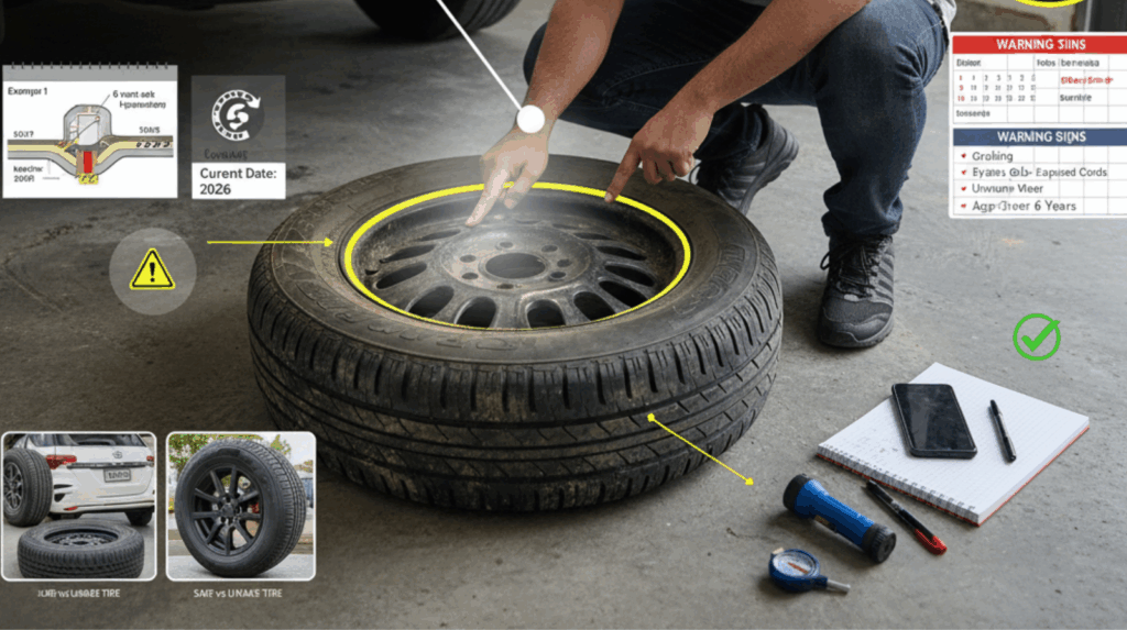 A blog banner image showing how to check expiry date of tires
