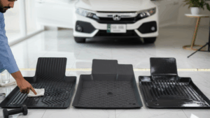 a blog banner image showing three types of floor mats