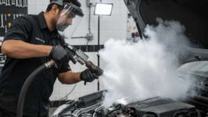 A blog banner image showing Dry-Ice Engine Bay Cleaning