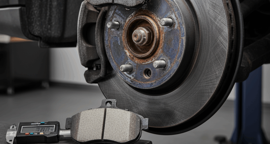 A blog banner image showing squeaky brakes in bad condition
