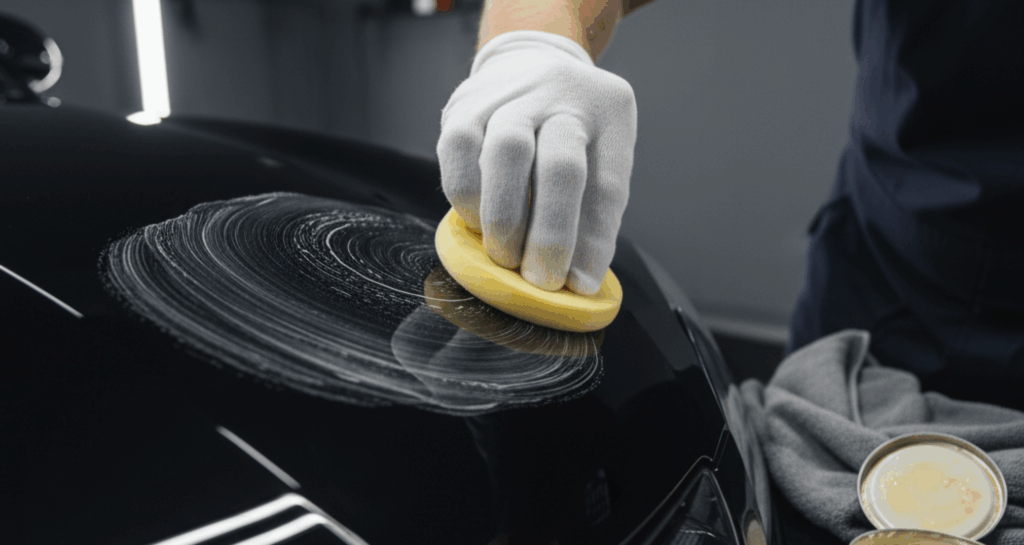 A blog banner image showing TAC SYSTEM Shinee Wax application