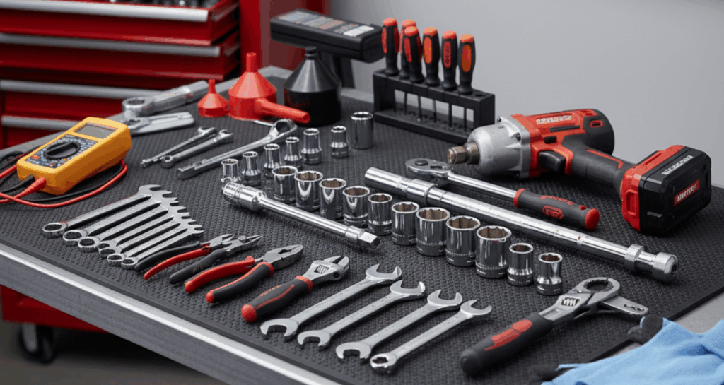 A blog banner image showing car tools in a grarage