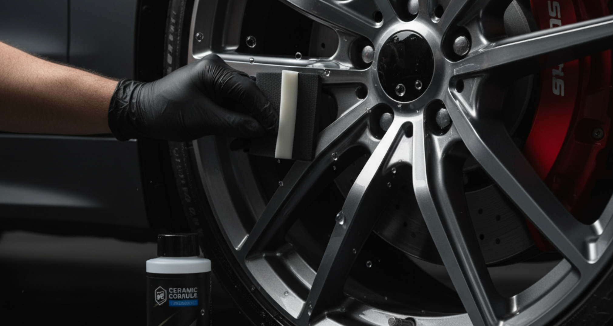 A blog banner image showing car wheel glass coating