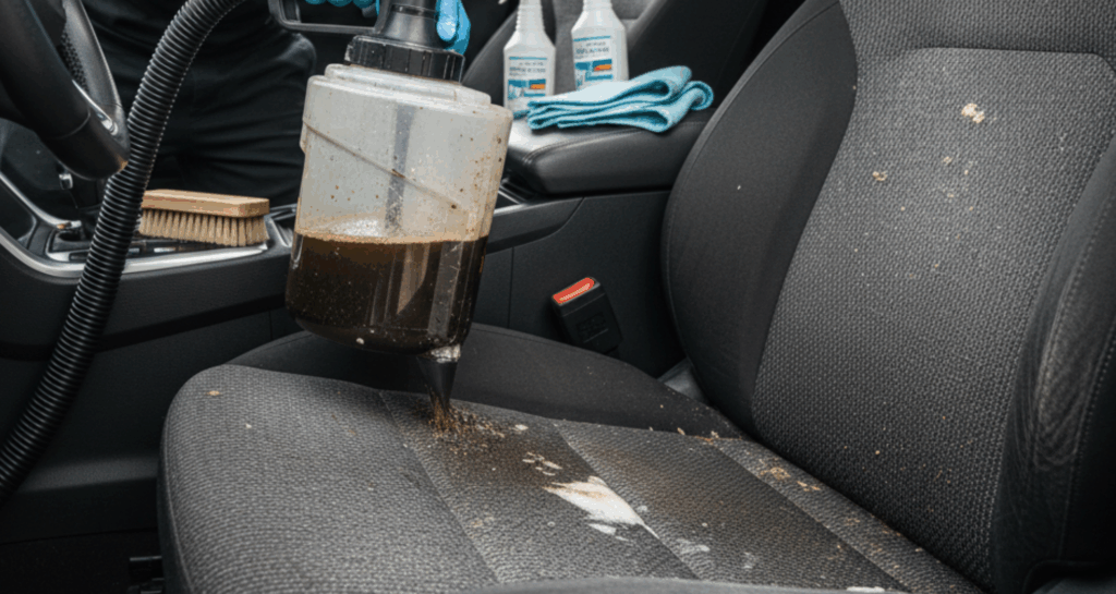 A blog banner image showing Deep Clean of Car Seats at Home