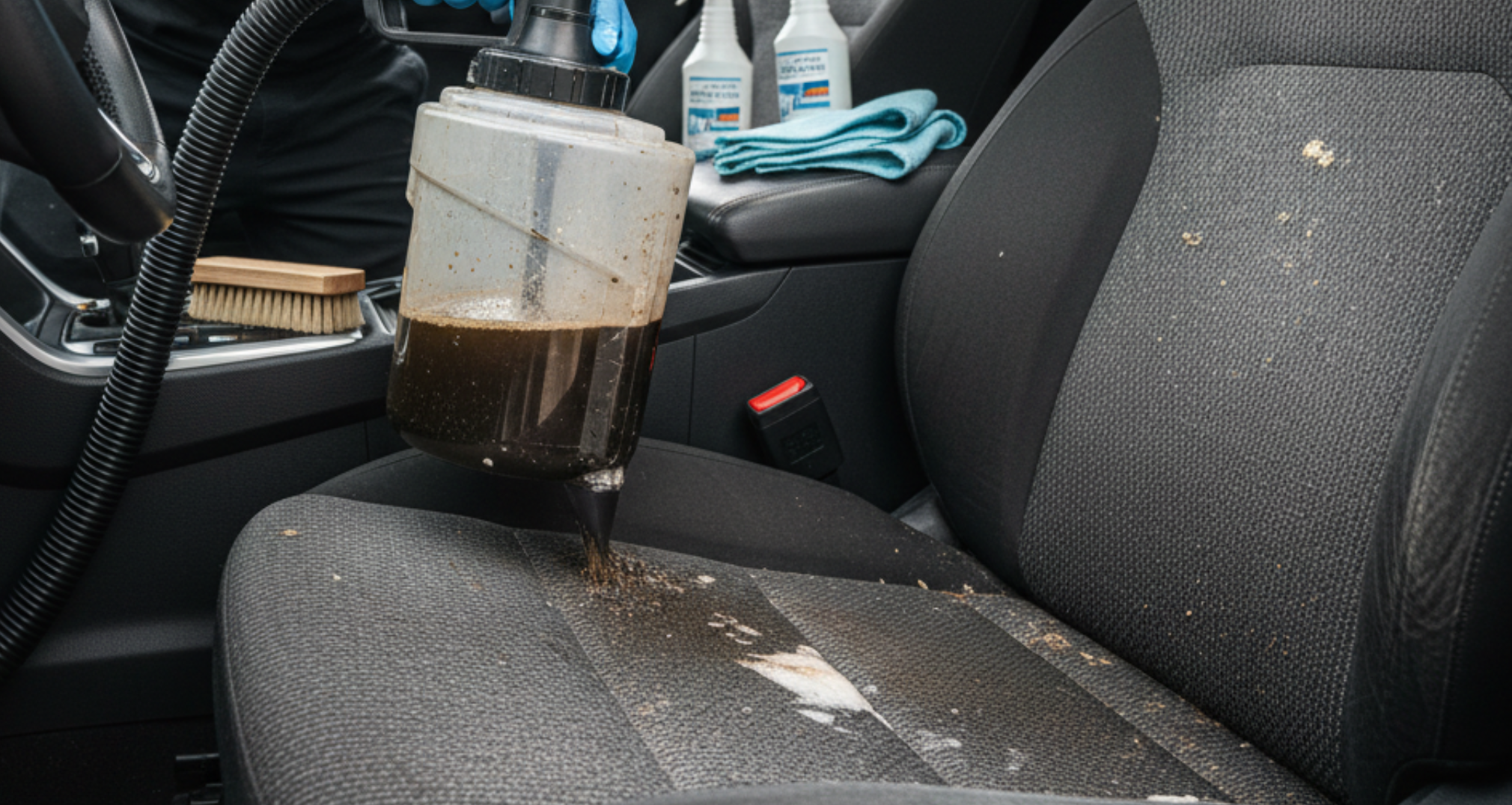 A blog banner image showing Deep Clean of Car Seats at Home