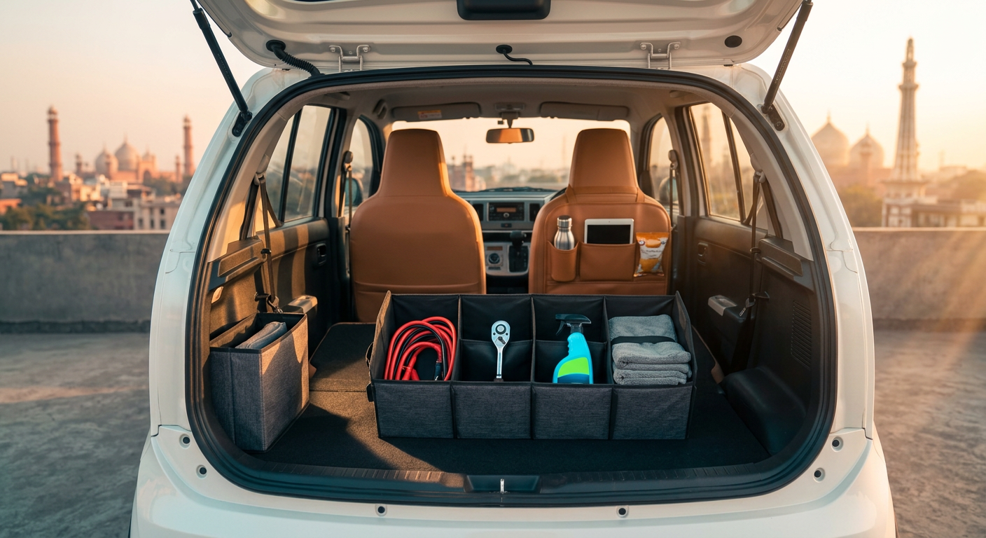 A car with organizers