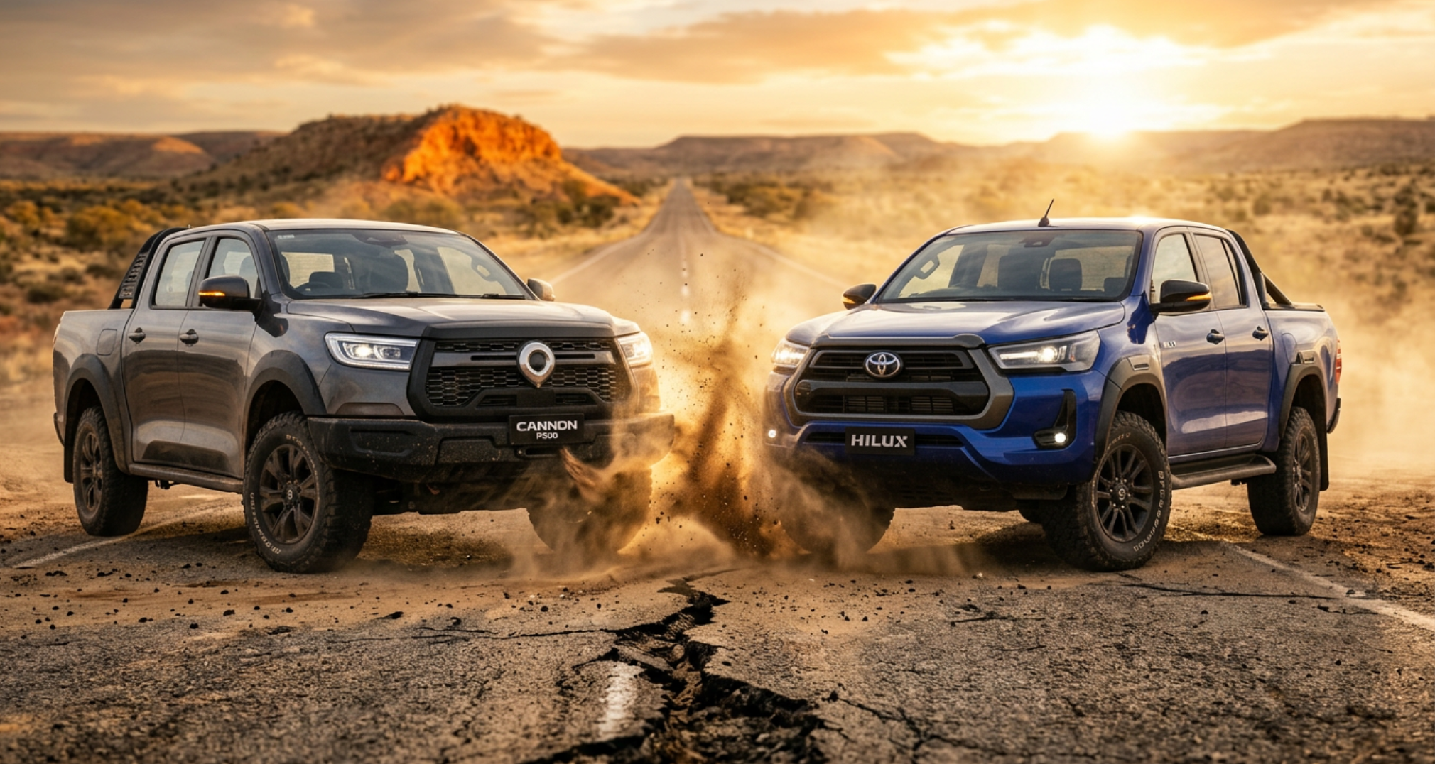 A blog banner image showing GWM CANNON P300 VS TOYOTA HILUX REVO