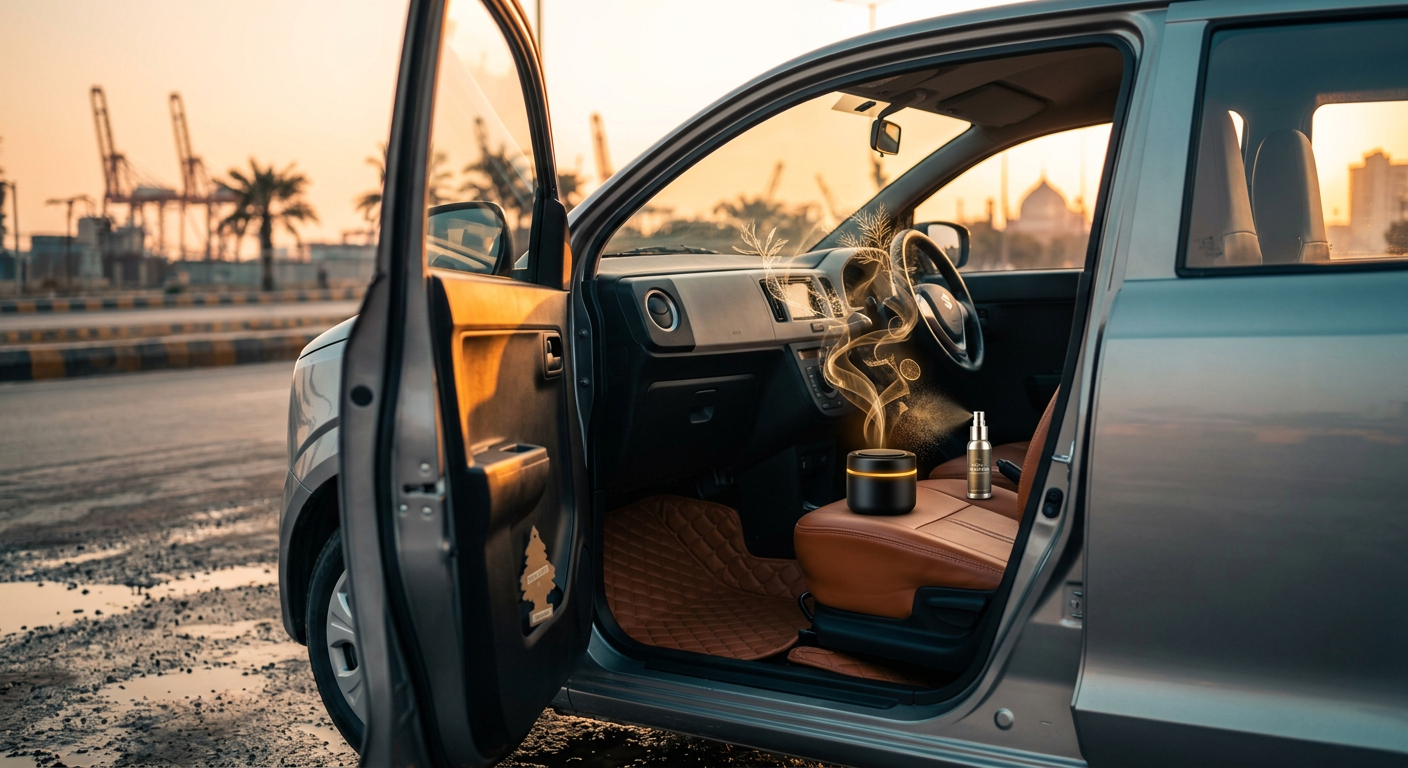 A car with interior accessories